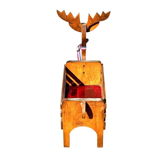 Vintage Wooden Reindeer Box Basket Planter Rudolph With Red Lining - Picture 3 of 7